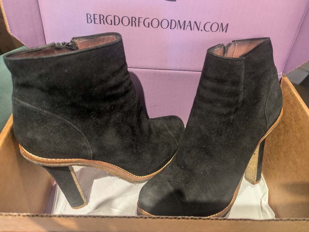 Lanvin Black Suede Platform Ankle Boots with Crepe Sole Made In Italy